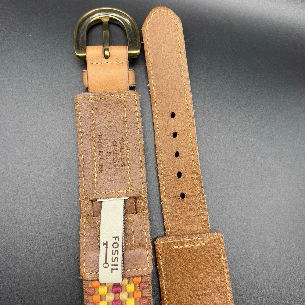 FOSSIL Multicolor Weave Braid Tapestry w Leather Belt Womens BOHO ~ Size S 37.5
